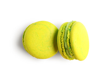 Canvas Print - Sweet green macaroons on white background