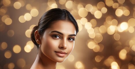 Indian female and beauty portrait of a woman for skincare, health and cosmetics. smooth healthy skin for glow, blank advertisement banner background with copy space