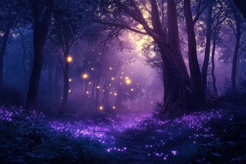 A mystical forest glowing in Purple Basil hues