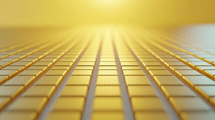 Canvas Print - Solar Manufacturing Techniques, showcasing solar panels during production, illustrating the stages of solar technology creation, contrasted with a vibrant yellow backdrop, 3D depiction.