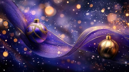 Luxurious Christmas background with Purple Basil tones, abstract swirling ribbons of deep violet and midnight blue