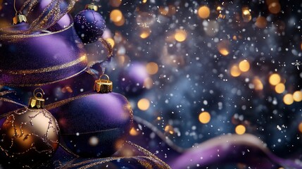 Luxurious Christmas background with Purple Basil tones, abstract swirling ribbons of deep violet and midnight blue