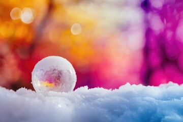 Sticker - Frozen Bubble on a Snowdrift with a Colorful Bokeh Background