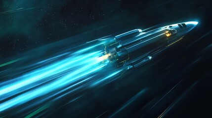 Fototapete - a sleek spacecraft races through the vastness of space, leaving a brilliant trail of light behind. s