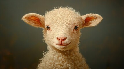 Wall Mural - Adorable Lamb Portrait: Close Up of a Fluffy Sheep