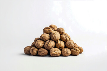 Pile of heaped walnuts isolated on a white background.