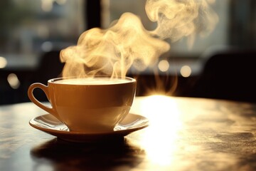 Poster - Steam Rising from a Cup of Coffee on a Table