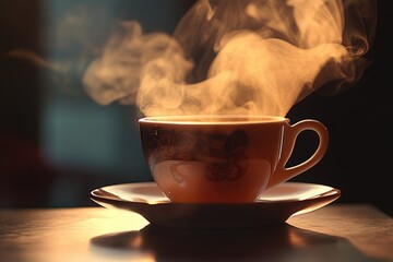 Canvas Print - Steaming Cup of Coffee on a Saucer