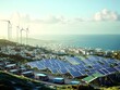 © Bos Amico - Sustainable Urban Transformation Powering Renewable Energy Driven Community Revitalization and Empowerment Gleaming Solar Panels across the Cityscape Wind Turbines along the Coastline