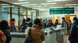 © Leiter1940s - Bustling immigration office with diverse people waiting in line