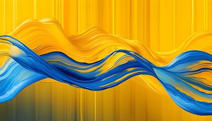 Wall Mural - Dynamic Blue and Yellow Wave Illustration Reflecting Movement, Energy, and Creativity on a Vivid Yellow Canvas