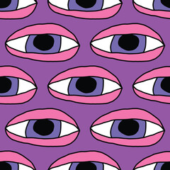 square seamless pattern -sinister eyes for Halloween.Devil eyes in 1970s psychedelic style.Groovy and funky print ornament.A look from a horror movie. Mystical esoteric eye.Witches,astrology and tarot