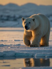 Wall Mural - Female polar bear and cub on ice in Svalbard.