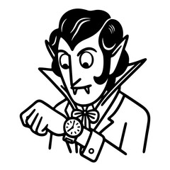 Sticker - vampire dracula looking at a wrist watch funny Halloween sketch