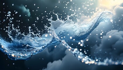 Wall Mural - Mesmerizing abstract scene of water splashing through clouds with drifting bubbles creating a dreamy atmosphere