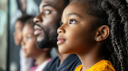 A family visiting a Black history museum, looking at exhibits that highlight key moments in the fight for equality.