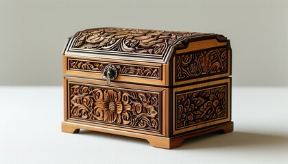 Wall Mural - Detailed Wooden Jewelry Box with Intricate Carvings