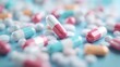 ©  Jovaduplex - A mixture of colorful pills and tablets are scattered across a table, highlighting diverse pharmaceutical options for various treatments and supplements.
