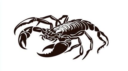 A black outline of a scorpion against a white background. This simple illustration shows the scorpion's shape and details. It's a vector image, meaning it can be resized without losing quality.