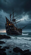 © Roshan - Ghostly Pirate Ship Wreck on a Rocky Shore
