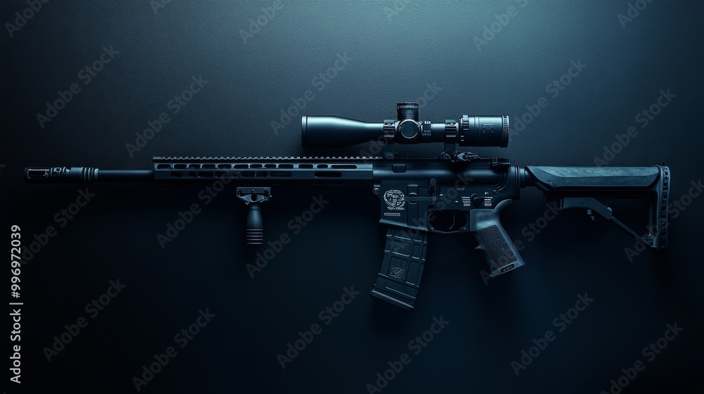 A modern rifle with a silencer and a special sight, designed for police ...