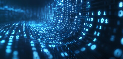 Data stream from a cyber system. Digital neural networks. Wave-like open source surface illustrated in 3D