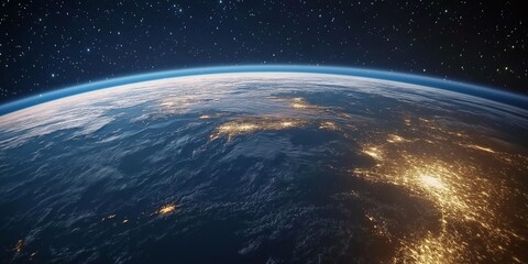 Poster - Global view of the Earth at night with interconnected digital lines, representing worldwide communication and technological connectivity., Generative AI