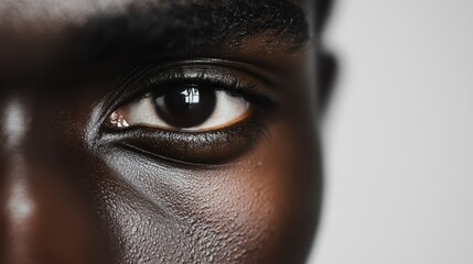 An extremely detailed close-up photograph of an eye, capturing its texture, deep expression, and the clear reflection of light, demonstrating high-quality photography techniques.