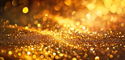 Golden shimmering abstract background with bokeh lights