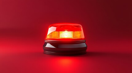 Vector 3d Realistic Red Turn On Police Flasher Siren Closeup Isolated on Red Background. Light, Beacon For Police Car, Ambulance, Fire Trucks. Emergency Flashing Siren. Front View 