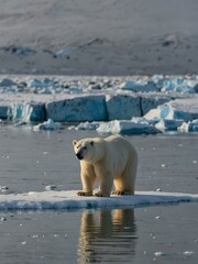 Wall Mural - Polar bear and cub on ice in Svalbard.