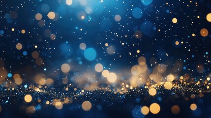 Wall Mural - christmas golden light shine particles bokeh on navy blue background, background, abstract backgroun