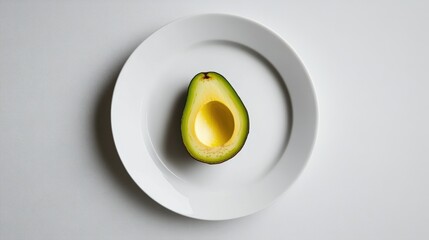 Sticker - A Lone Avocado Resting on a Plain White Plate