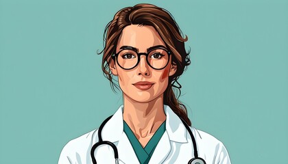 Empowering Illustration of a Female Doctor in White Coat Symbolizing Healthcare Excellence and Professionalism