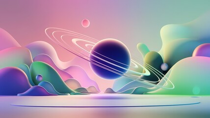 Wall Mural - A 3D render of a vibrant hero background with a round planet at the center, surrounded by dynamic swirling lines and vanishing points that draw the eye toward the planet.