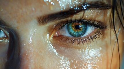 Wall Mural - Close Up of a Woman's Eye with Water Drops