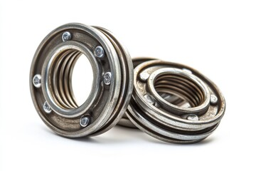 In this aerial view, a ball bearing is isolated against a white background.