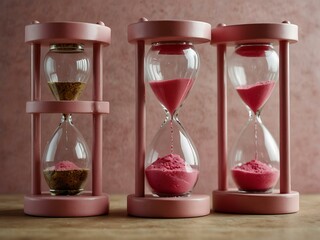 Triangle of pink hourglasses.