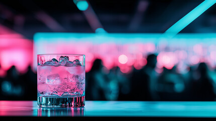 Close-up of a Cocktail Glass with Ice on a Bar Counter