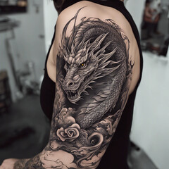 Wall Mural - textured dragon tattoo illustration