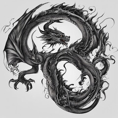 Wall Mural - textured dragon tattoo illustration