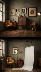 Poster - Vintage-inspired studio with classic soft boxes and retro props.