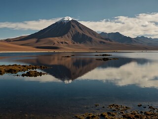 Canvas Print - Volcanic landscape in Bolivia, Altiplano, lagoon.