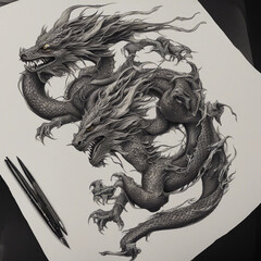 Wall Mural - textured dragon tattoo illustration