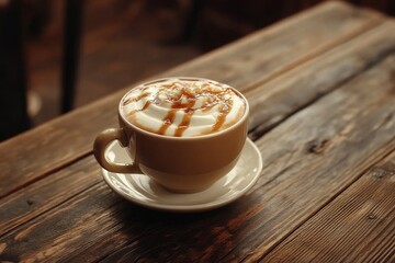 The asymmetrical coffee refreshment is topped with whipped cream