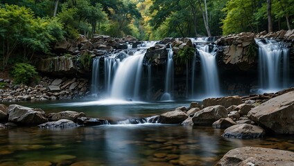 Sticker - Waterfall Surrounded by Rocks and Trees