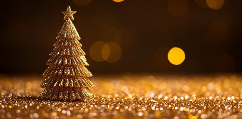 Golden spheres with sparkles decorate the Christmas tree this holiday season