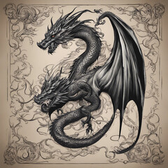 Wall Mural - textured dragon tattoo illustration