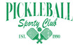 © riaz - Pickleball club vector t-shirt design. America tennis league graphic print design. Tennis college league. Vintage artwork for sportswear. Sport logo. College font racket tournament.