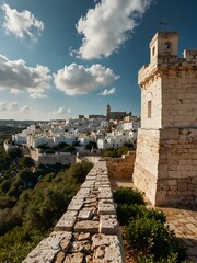 Sticker - White fortifications of Ostuni in Italy.